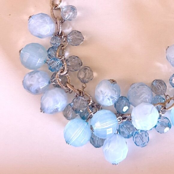 Icy Blue Bauble Statement Necklace Chunky Silver Chain Faceted Beads Y2K Glam - Picture 10 of 13